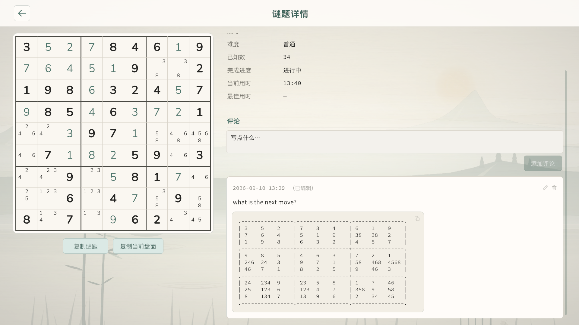 包含数独预览与解题笔记的题目详情。